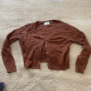 Burnt Orange Ribbed Cropped Cardigan Old Navy Large
